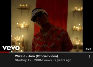 Wizkid Joro 200 Million Views on YouTube