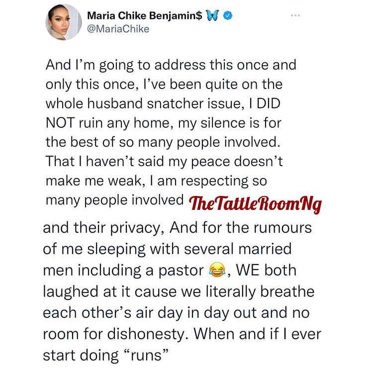 Maria Chike Finally Reacts To Claims Of Being A Husband Snatcher And Sleeping With A Pastor