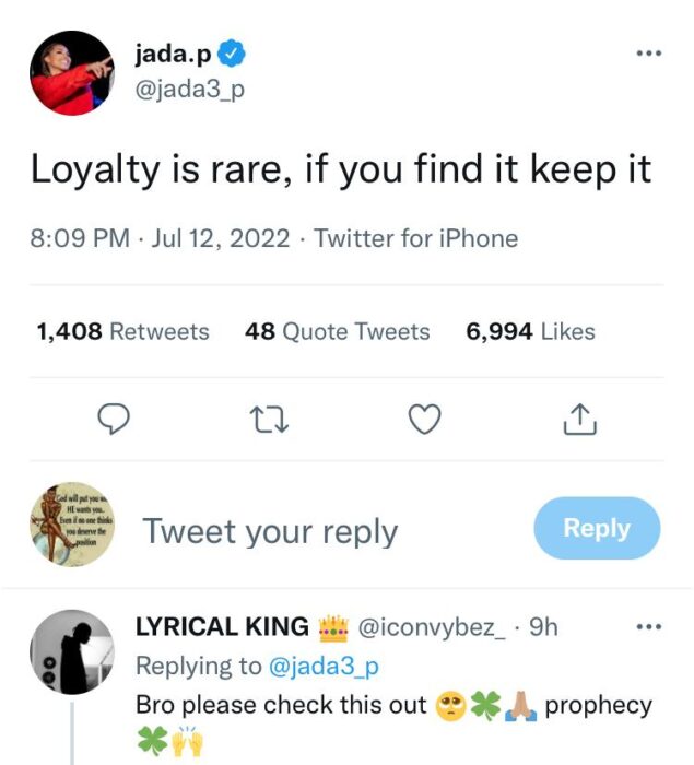 Loyalty Is Rare, If You Find It, Keep It – Jada P Says Days After Wizkid And Tiwa Savage Reconciled