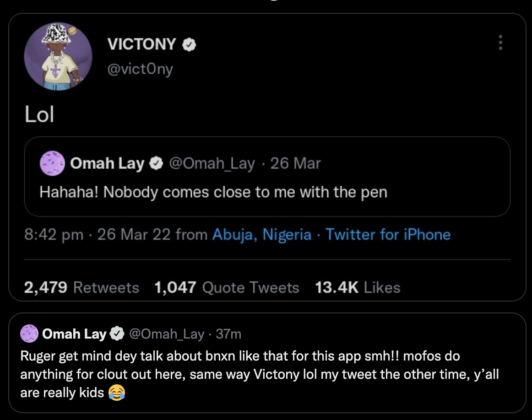 Omah Lay Responds to Ruger, Shades Victony
