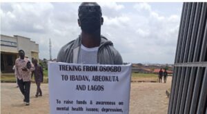 Man begins trekking from Osun to Lagos to raise funds for mental health