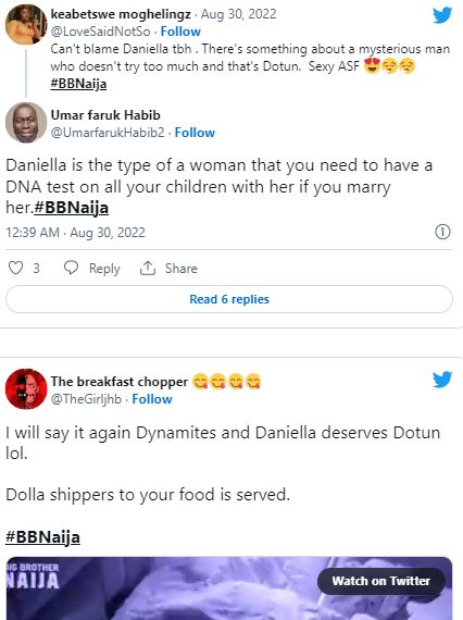 BBNaija: Fans Raise ‘DNA Test’ Topic As Daniella Goes To Bed With Second Man, Dotun