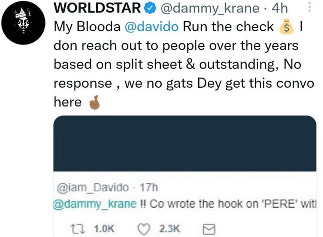 Run The Check' - Dammy Krane Calls Out Davido Over Debt, He Responds