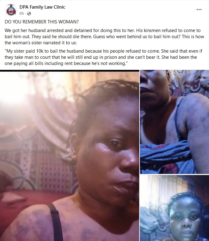 Nigerian Woman Bails Abusive Unemployed Husband That Beat Her To A Pulp (Photos)