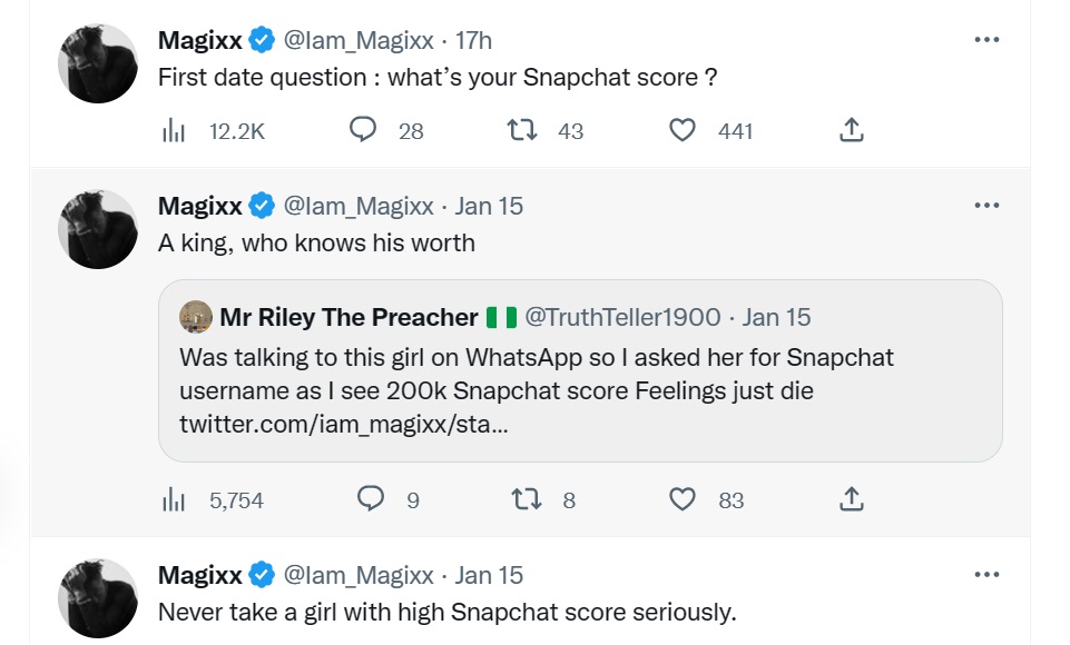 Never Take A Girl With High Snapchat Score Serious - Singer Magixx to Men